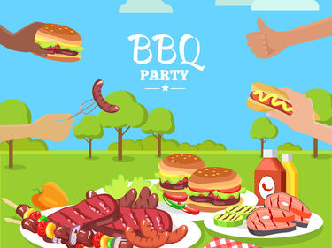 Cartoon BBQ with food