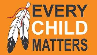 Every Child Matters on Orange Background with Feathers
