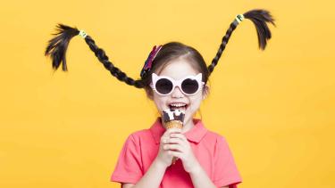 Little girl with crazy hair in braids