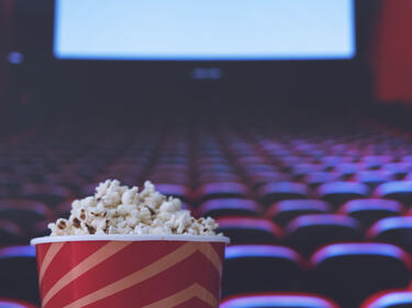 movie theatre with popcorn bucket