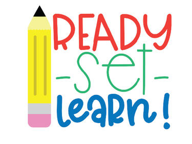 Cartoony "ready, set, learn" with large pencil