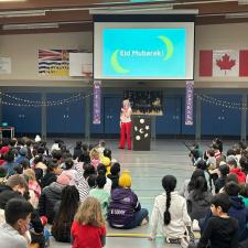 Students gathered in the gym to celebrate and hear about Eid